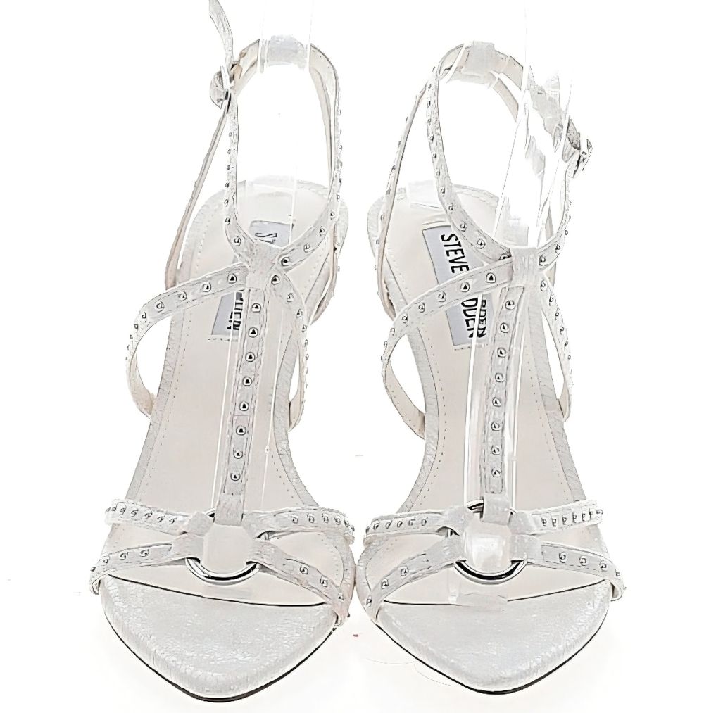 Steve Madden NWT 'Amour' White Crinkled Leather Silver Studded Sandal Pump New 7 - Picture 11 of 13